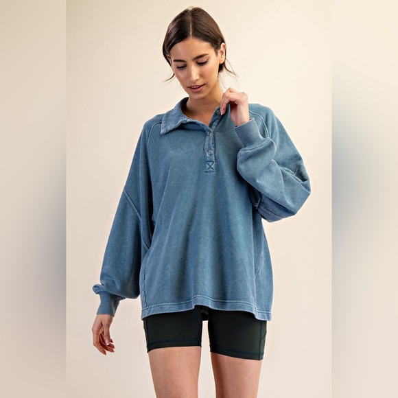 rae mode Tops - 🌵 Keep it Fly Mineral Wash Henley - Paradise Blue